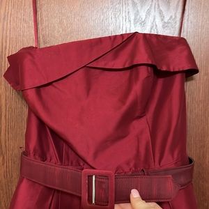 Cute strapless cranberry dress with belt and pockets. Excellent condition.